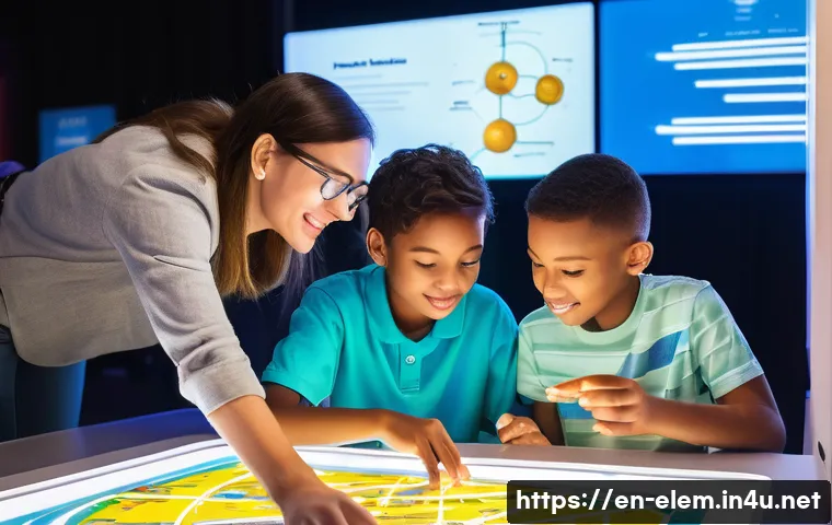 과학관 방문 학습 - A vibrant science museum scene featuring diverse visitors of all ages engaging with interactive exhi...