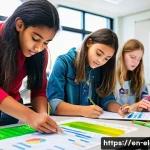 융합 교육 프로젝트 - A diverse group of middle school students collaboratively designing a sustainable city model in a br...